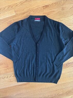 Lightweight Men's Dark Gray V-Neck Button Cardigan 50% wool
